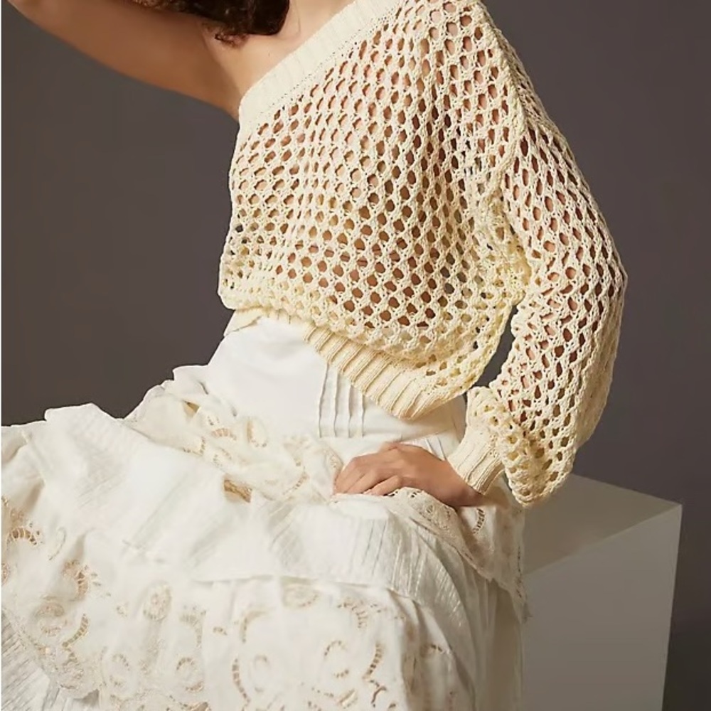 Maeve Anthropology Cream One-Shoulder Sweater - Picture 2 of 7